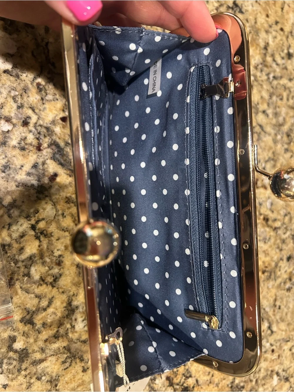 Le Miel Black Patent Clutch Purse with Gold Trim Removable Gold Chain Strap
